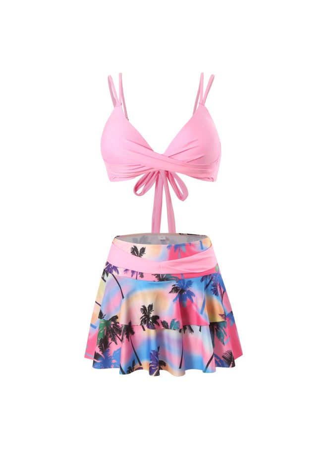 Generic AliExpress European And American Hot Split Fashion Sentimental Skirt Slim Seaside Beach Holiday Swimsuit-Color:Bandage Pink-  - Image 4