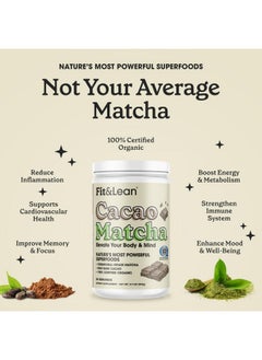 Fit & Lean Fit & Lean Cacao Matcha Green Tea Powder, Organic, Japanese Ceremonial Grade, Superfood, Antioxidants, Energy, Mood,105 Grams, 30 Servings 