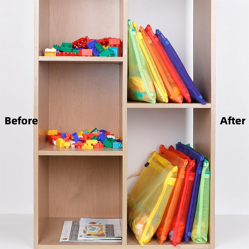 TrueLux 10 Pack 5 Color Mesh Zipper Pouch Bags, Nylon Puzzle Building Block Sets Toy Storage & Organization, Breathable See Through A4 Zipper Pouch with Handle for School Games - Image 3