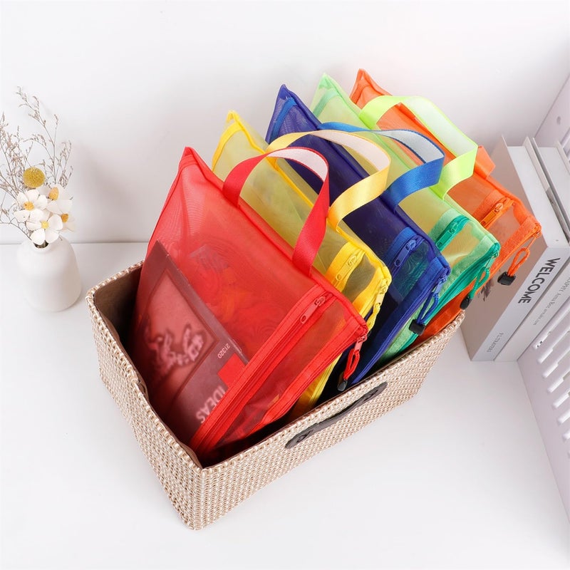 TrueLux 10 Pack 5 Color Mesh Zipper Pouch Bags, Nylon Puzzle Building Block Sets Toy Storage & Organization, Breathable See Through A4 Zipper Pouch with Handle for School Games - Image 2