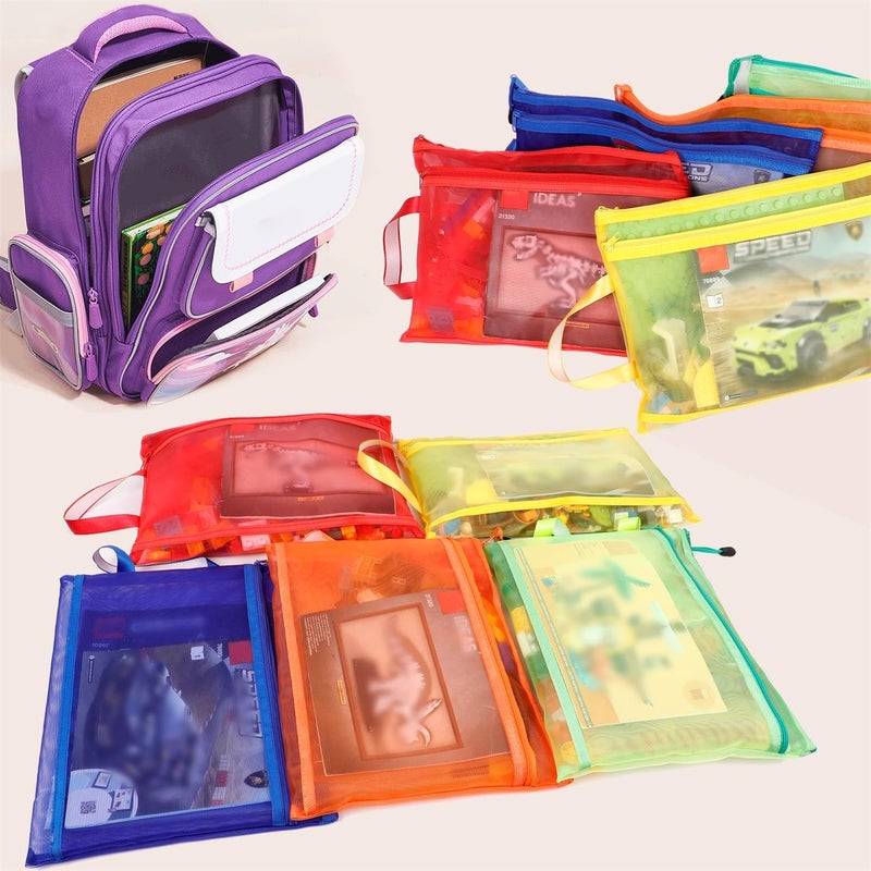 TrueLux 10 Pack 5 Color Mesh Zipper Pouch Bags, Nylon Puzzle Building Block Sets Toy Storage & Organization, Breathable See Through A4 Zipper Pouch with Handle for School Games - Image 4