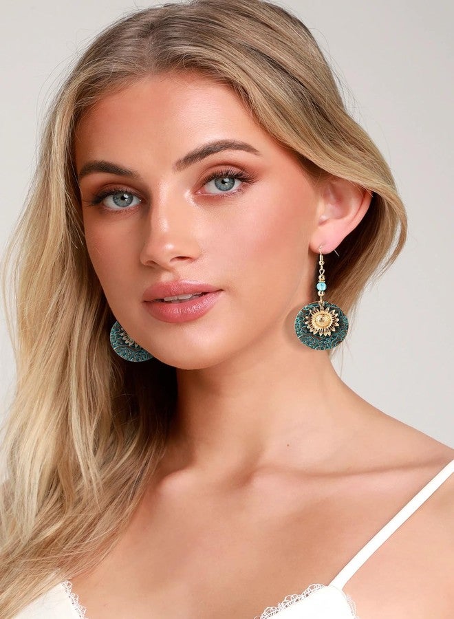 FIFATA 9 Pairs Boho Vintage Earrings Sunflower Geometric Round Retro Ethnic Style Statement Spiral Dangle Earring PU Leather Wooden Earrings for Women Teen Girls - Image 2