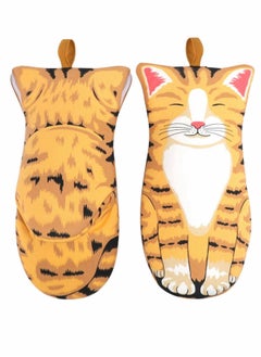 NIBEMINENT Oven Mitts, Heat Resistant Gloves, Kitten Cat Paw Design, Thick Cotton Lining, Cooking Baking Potholder for Microwave Gloves BBQ Grilling Kitchen Tool Home Decor (Cat)  - Image 1