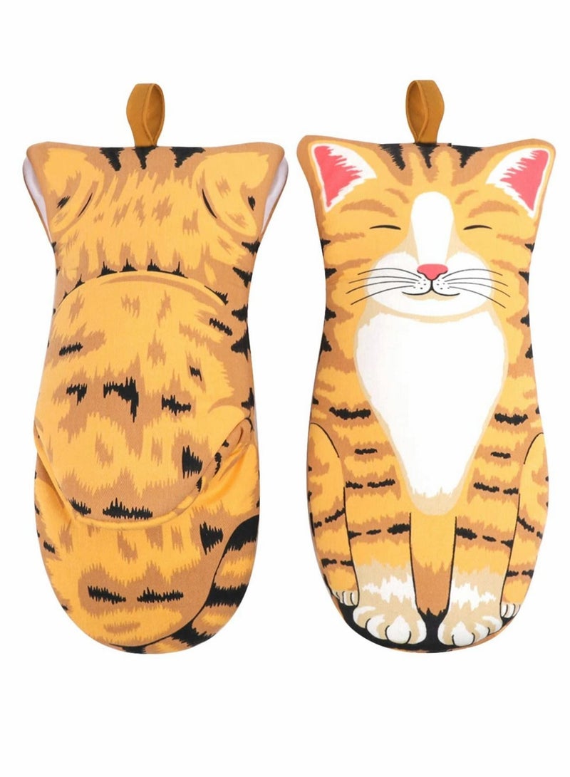 NIBEMINENT Oven Mitts, Heat Resistant Gloves, Kitten Cat Paw Design, Thick Cotton Lining, Cooking Baking Potholder for Microwave Gloves BBQ Grilling Kitchen Tool Home Decor (Cat)  - Image 1