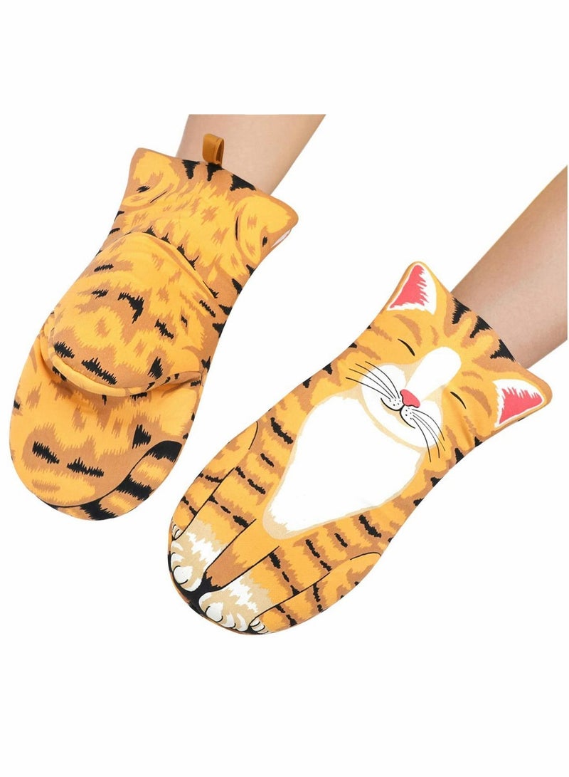 NIBEMINENT Oven Mitts, Heat Resistant Gloves, Kitten Cat Paw Design, Thick Cotton Lining, Cooking Baking Potholder for Microwave Gloves BBQ Grilling Kitchen Tool Home Decor (Cat)  - Image 3