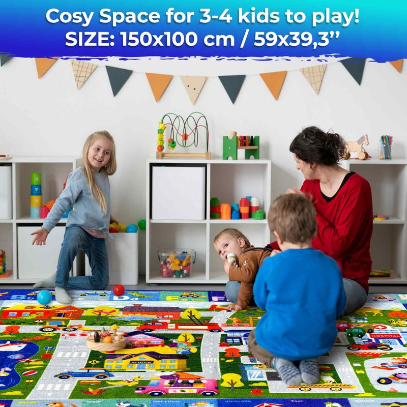QUOKKA ABC Floor Play Mat - Extra Thick 0.3 in Non-Slip Padded Nursery Rug with City Design for Babies Toddlers & Kids - Super Soft Plush Mat for Playroom - Foldable Gift for Boys and Girls - Image 3