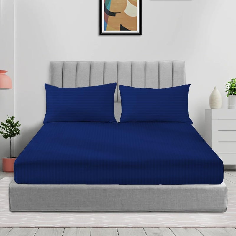 سليب ويل مجموعة من ثلاثة ملايا متناسبة من القطن الدقيق مزينة بخطوط، من Sleep Well - 150x200+17 سم (لون أزرق فاتح) - Image 1