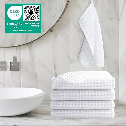 POLYTE Microfiber Lint Free Washcloth Face Towel, 13 x 13 in, 4 Pack (Waffle Weave) - Image 5