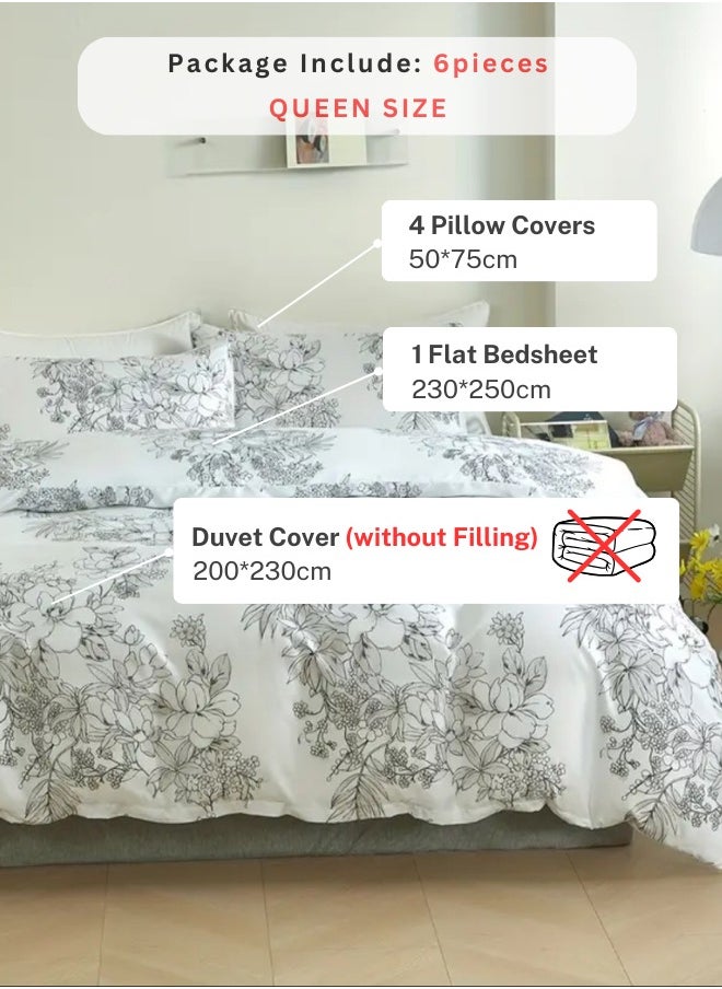 LUNA Home Queen size 6 piece floral bedding set in black and white vintage style.  - Image 2