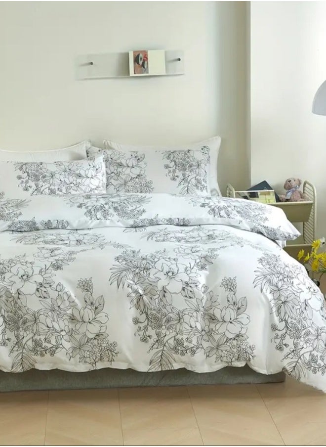 LUNA Home Queen size 6 piece floral bedding set in black and white vintage style.  - Image 1