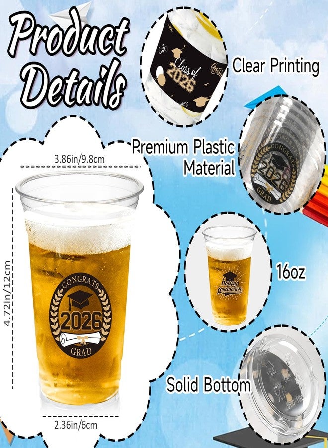CUPLOOV 50 Pack Graduation Decorations Class of 2026, 16 Oz Black and Gold Clear Plastic Cups Disposable Party Cups for Drinks 2026 School Grad Party Favors Supplies - Image 4