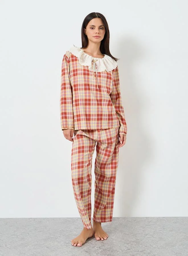 ستايلي طقم بيجامة كاروهات علوي مستقيم