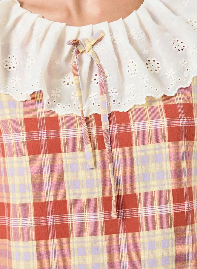 Styli Checkered Top and Straight Pyjama Set