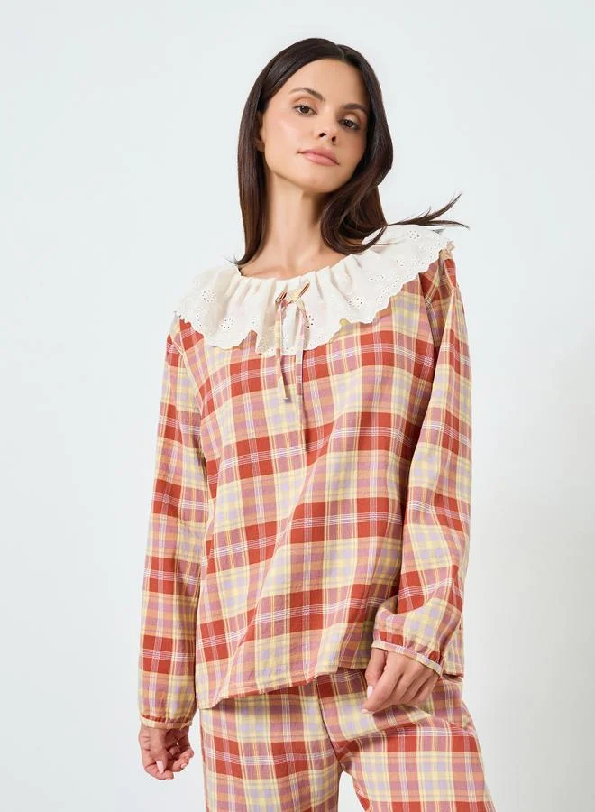 Styli Checkered Top and Straight Pyjama Set
