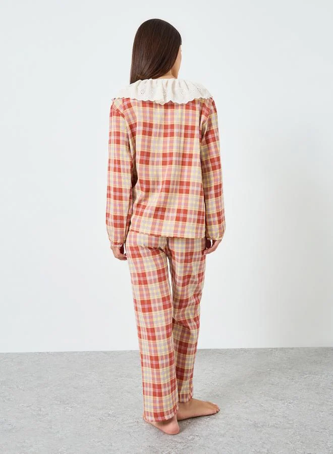 Styli Checkered Top and Straight Pyjama Set