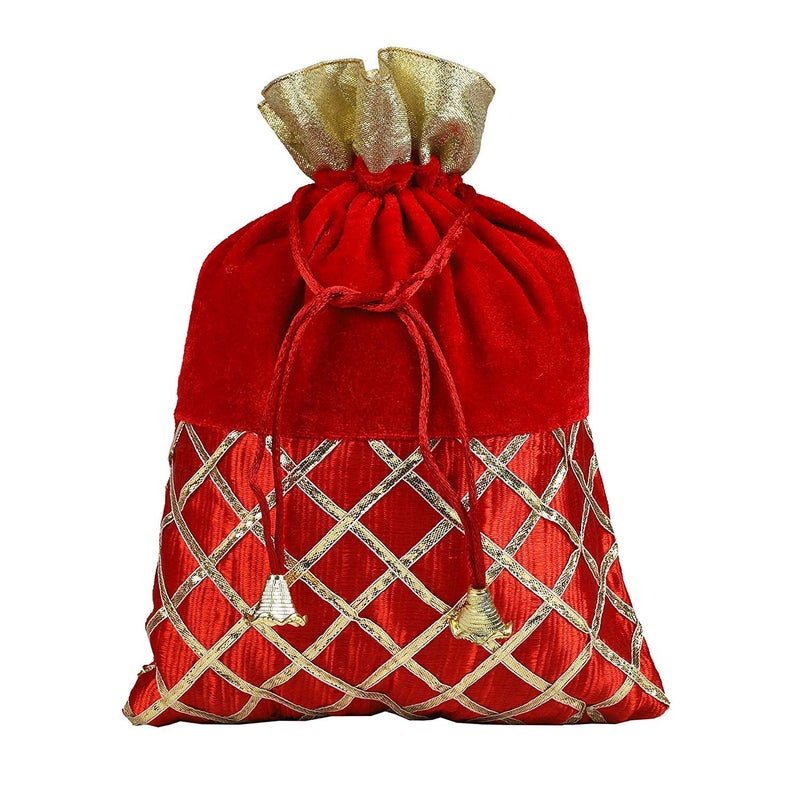 ShopObuddy Gota Lace Red Color Potli Bags for Women - Shagun & Return Gift Bags (Pack of 6) - Image 4