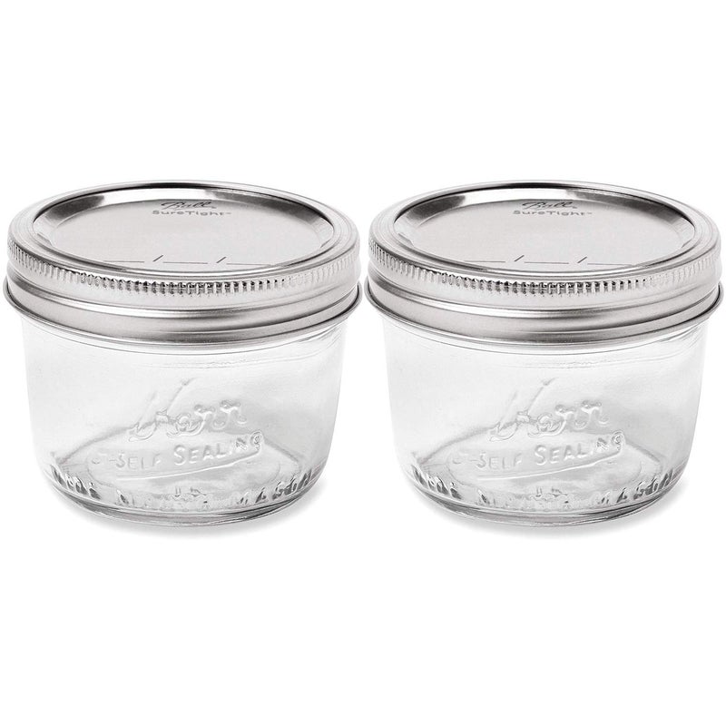 Kerr Wide Mouth HalfPint Glass Mason Jars 8Ounces with Lids and Bands 2 JarPack