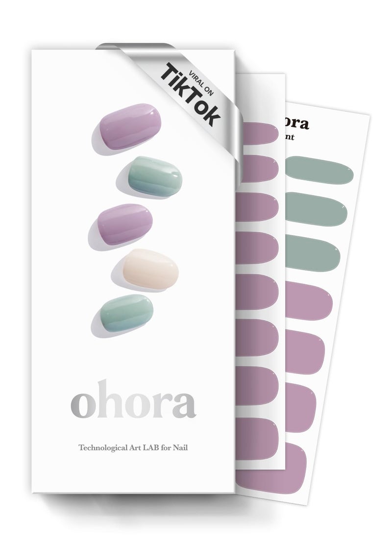 ohora Semi Cured Gel Nail Strips N Tahiti  PurpleGreen Solid Works with UVLED Lamps SalonQuality Long Lasting Easy to Apply  Remove  Includes 2 Prep Pads Nail File  Wooden Stick