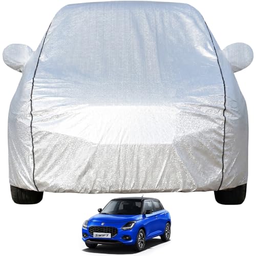 Pivalo Car Cover for Maruti Swift All Model & Years (2005-2026) 100% Waterproof with Mirror & Antenna Pocket Triple Stitched Bottom Elastic Dustproof Full Body Protection (Heat & UV Resistant, Silver) - Image 1