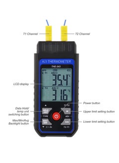 KASTWAVE K/J Type Thermocouple Dual Channel Thermometer, T1-T2 Channel Temperature Measurement Wide Range Digital Thermometer with Backlight and Thermocouple Temperature Compensation  - Image 2