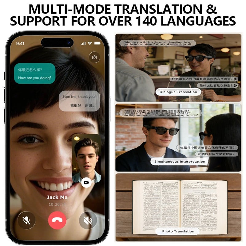 AI Smart Camera Glasses, 800MP HD Hands‑Free Video Recording, 140‑Language Real‑Time Instant Translation, Bluetooth Wireless Call, AI Voice Assistant, Open‑Ear Audio Smart Eyewear for Travel, Business, Daily Vlog‑Recording - Image 5