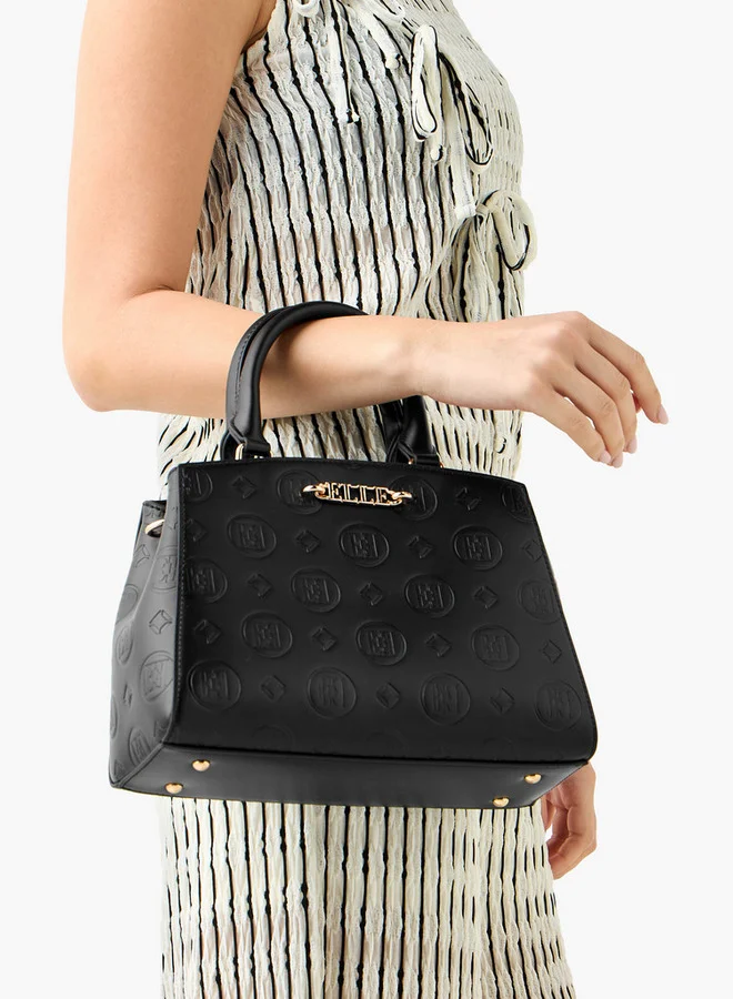 ELLE Monogram Embossed Tote Bag with Double Handle