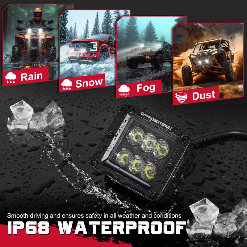 OFFROADTOWN LED Cubes 3inch 120W CREE LED Pods with Wiring Harness and Black Cover Driving Lights Ditch Light Spot Off Road Lights for Truck Pickup UTV ATV SUV Boat 4x4 Car - Image 4