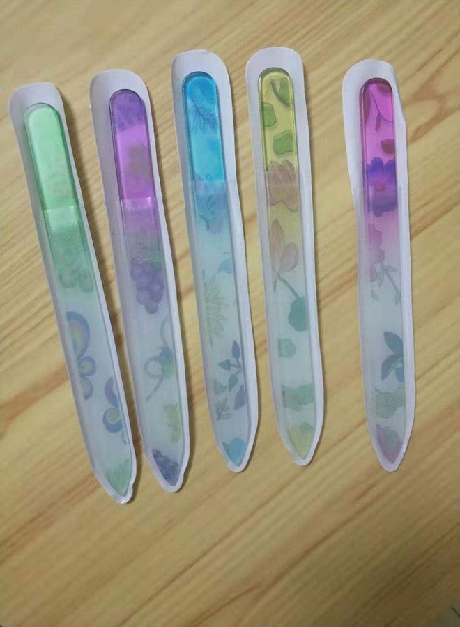 Shuiniba طقم ملفات أظافر زجاجية كريستالية فاخرة، ملفات بيديكير مزدوجة الجوانب احترافية - أفضل ملفات أظافر زجاجية للأظافر الطبيعية - نمط زهور ملون - 5 قطع - Image 4