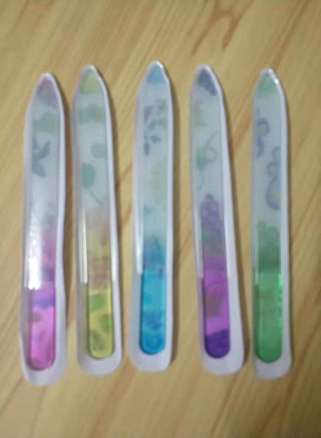 Shuiniba طقم ملفات أظافر زجاجية كريستالية فاخرة، ملفات بيديكير مزدوجة الجوانب احترافية - أفضل ملفات أظافر زجاجية للأظافر الطبيعية - نمط زهور ملون - 5 قطع - Image 2