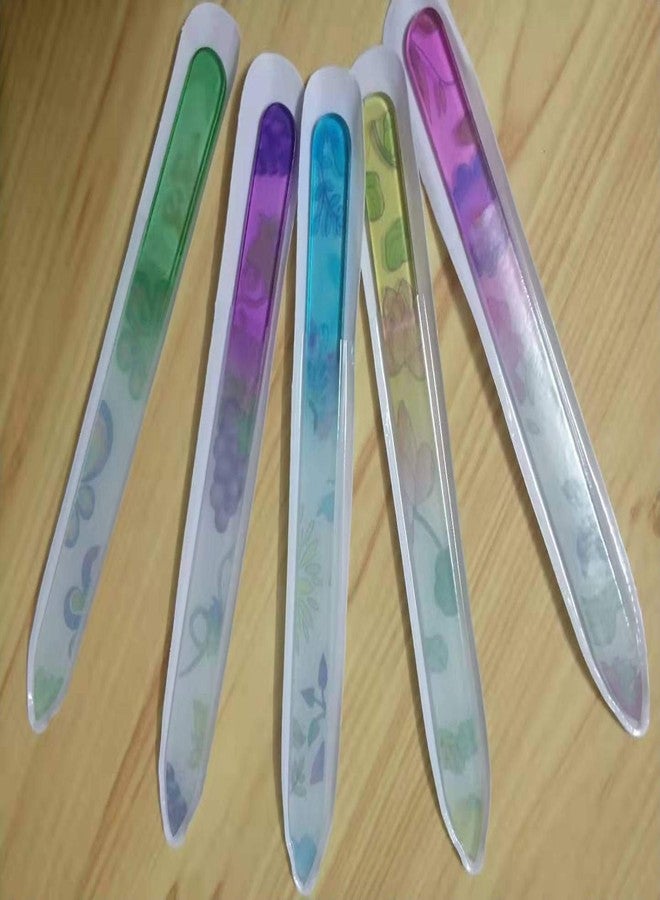 Shuiniba طقم ملفات أظافر زجاجية كريستالية فاخرة، ملفات بيديكير مزدوجة الجوانب احترافية - أفضل ملفات أظافر زجاجية للأظافر الطبيعية - نمط زهور ملون - 5 قطع - Image 5