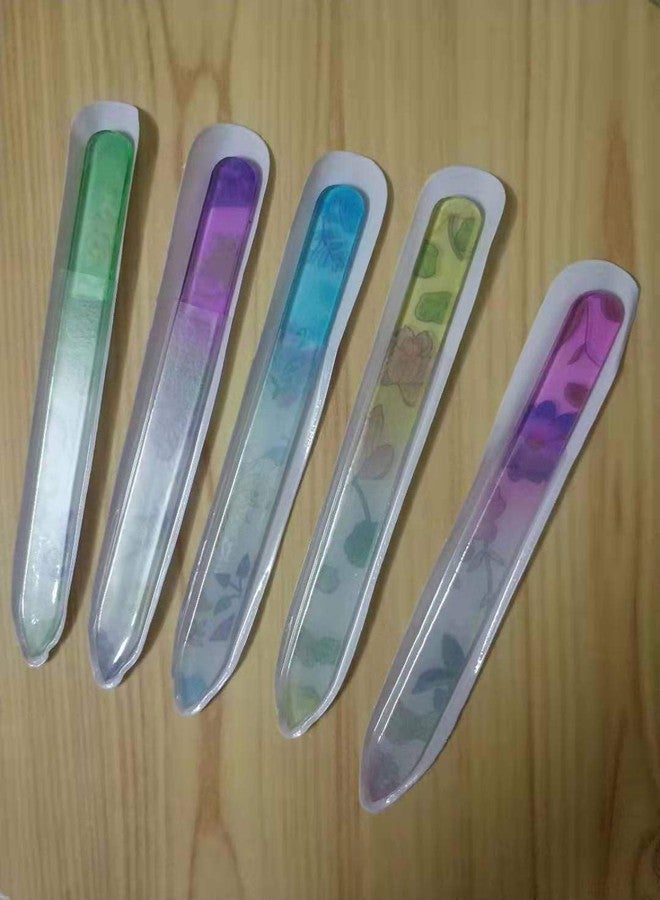Shuiniba طقم ملفات أظافر زجاجية كريستالية فاخرة، ملفات بيديكير مزدوجة الجوانب احترافية - أفضل ملفات أظافر زجاجية للأظافر الطبيعية - نمط زهور ملون - 5 قطع - Image 3