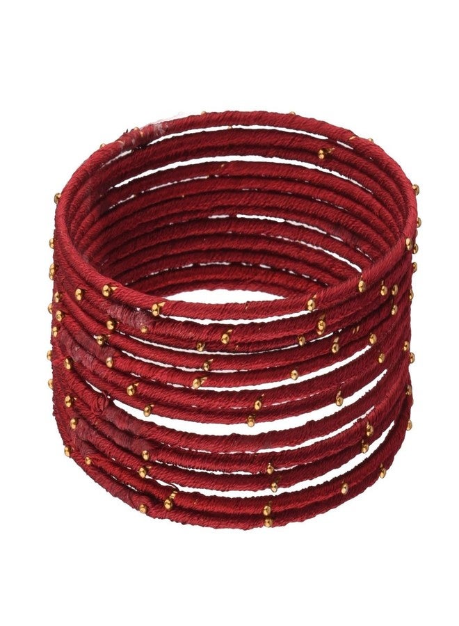 Efulgenz Indian Silk Thread Maroon Bangle Wedding Bollywood Bracelet, 2-10 - Image 1