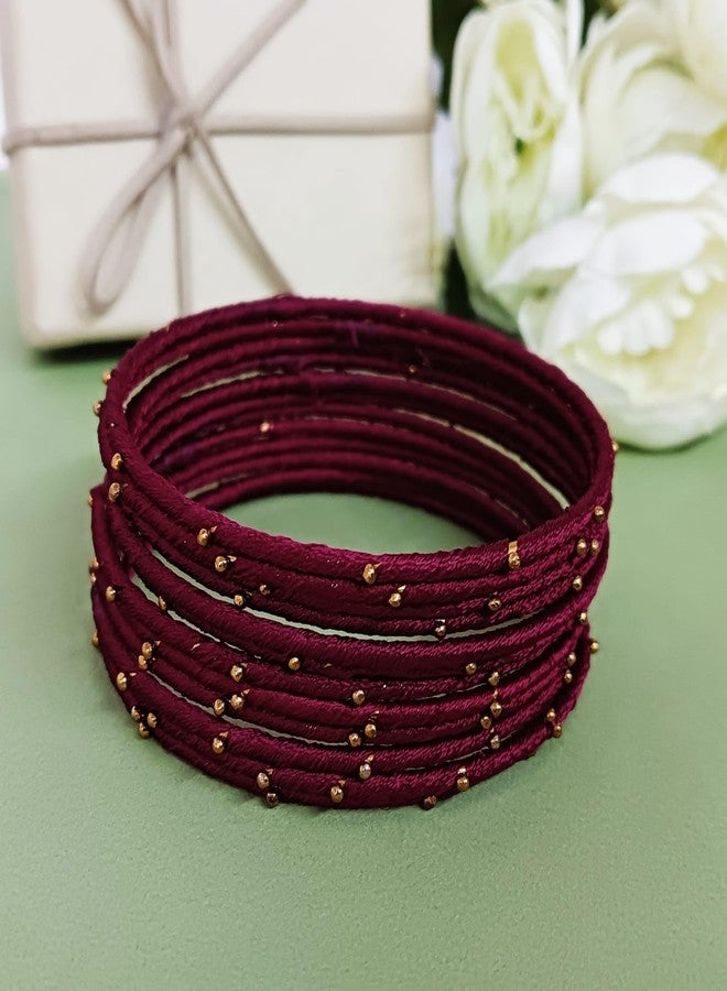 Efulgenz Indian Silk Thread Maroon Bangle Wedding Bollywood Bracelet, 2-10 - Image 2