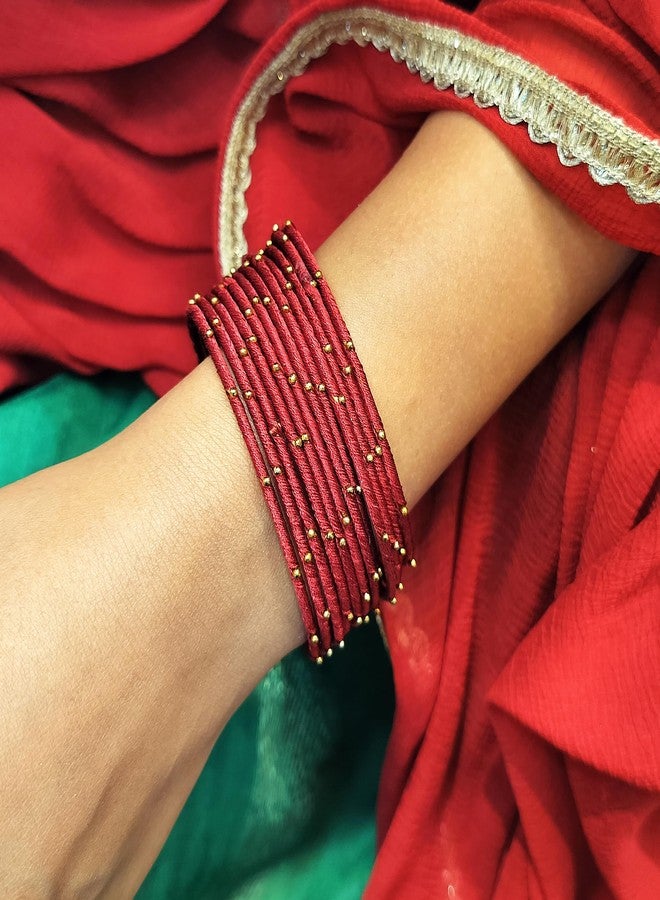 Efulgenz Indian Silk Thread Maroon Bangle Wedding Bollywood Bracelet, 2-10 - Image 4