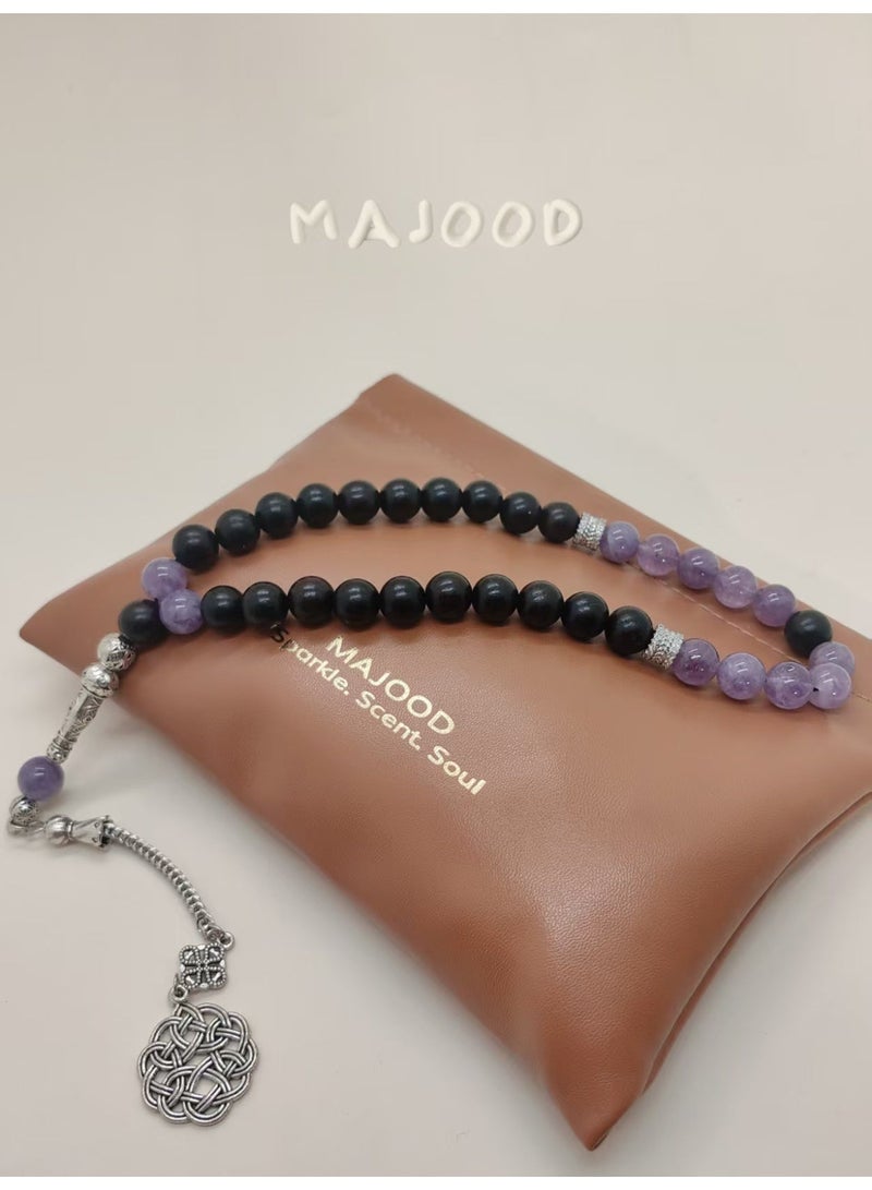 MAJOOD Original Design/33 Natural Amethyst With Ebony Prayer Beads/Tasbih/10 mm - Image 4