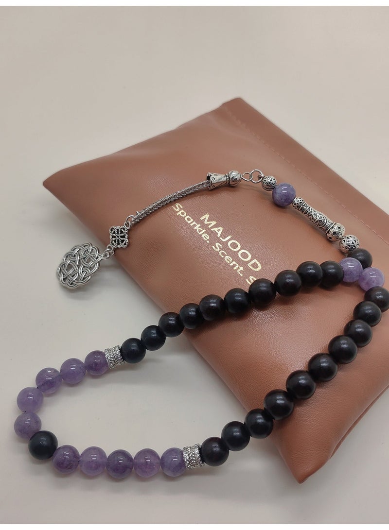 MAJOOD Original Design/33 Natural Amethyst With Ebony Prayer Beads/Tasbih/10 mm - Image 5
