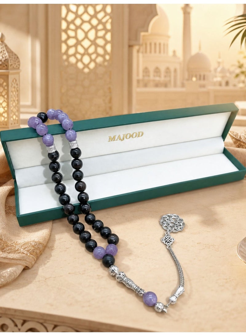 MAJOOD Original Design/33 Natural Amethyst With Ebony Prayer Beads/Tasbih/10 mm - Image 3