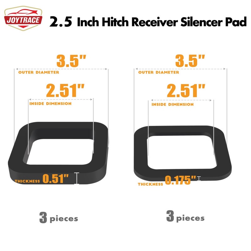 joytrace 6 Pack - Multiple Size Combinationï¼Œ2.5 Inch Hitch Receiver Silencer Pad ï¼ŒEffectively Reduce The Noise Disturbance- Compatible with Most 2.5 Inch Trailer Hitch Receiver - Image 5
