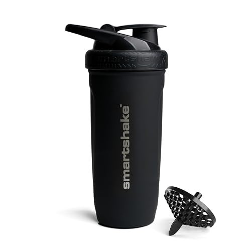Smartshake Reforce Stainless Steel Protein Shaker Bottle - Non Insulated Unisex Gym Bottle | Metal Shaker Bottles - 900 ml | 30 oz - Leakproof Screw-On Lid - DEHP & BPA Free (Black) - Image 1