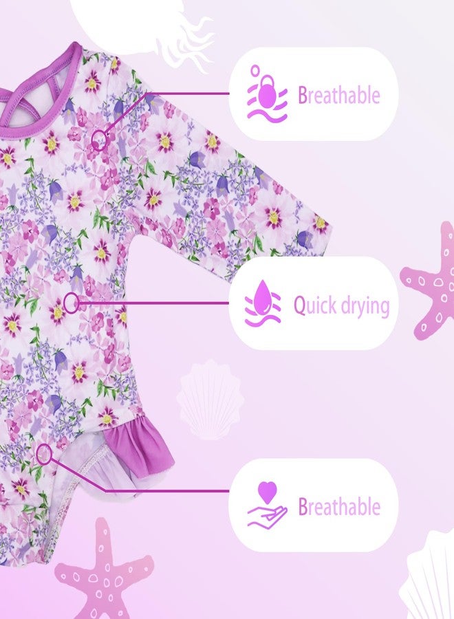 AIDEBIBI Toddler Girl Swimsuit UPF 50+ One-Piece Rash Guard with Button - Long Sleeve Sun Protection Swimwear (US, Age, 3 Months, Lilac) - Image 3