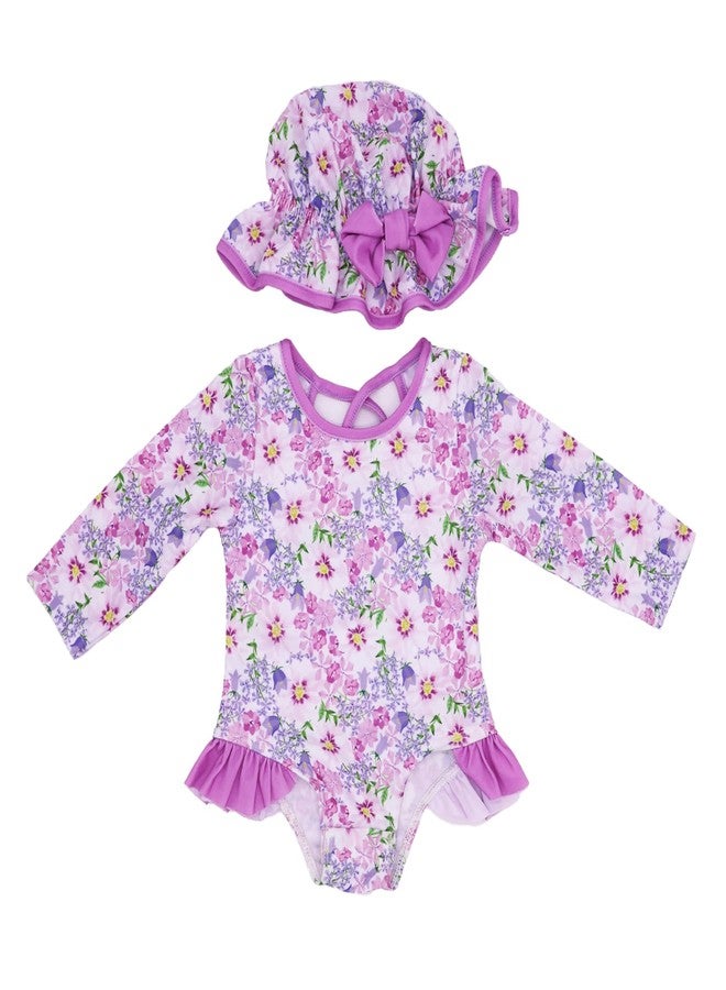 AIDEBIBI Toddler Girl Swimsuit UPF 50+ One-Piece Rash Guard with Button - Long Sleeve Sun Protection Swimwear (US, Age, 3 Months, Lilac) - Image 1