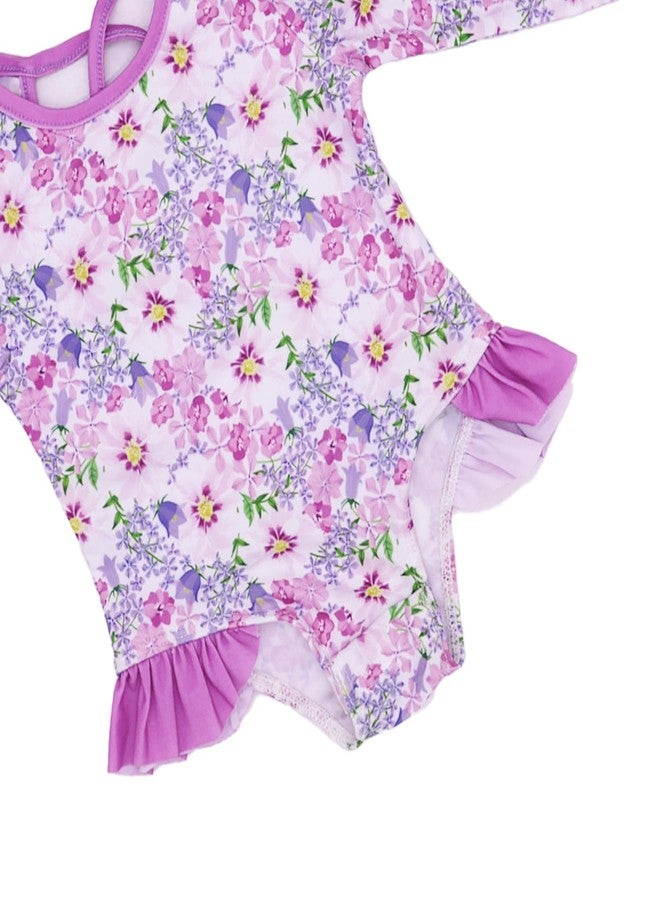 AIDEBIBI Toddler Girl Swimsuit UPF 50+ One-Piece Rash Guard with Button - Long Sleeve Sun Protection Swimwear (US, Age, 3 Months, Lilac) - Image 5