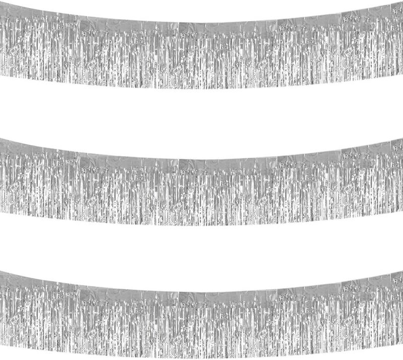 BEISHIDA 3 Packs 30 Feet Metallic Foil Fringe Garland Tinsel Streamers，Shiny Silver Wall Hanging Tinsel Fringe Banners for Wedding Birthday Party Decoration Halloween Christmas New Year - Image 1