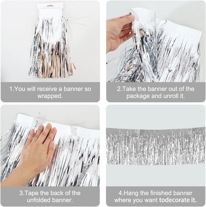 BEISHIDA 3 Packs 30 Feet Metallic Foil Fringe Garland Tinsel Streamers，Shiny Silver Wall Hanging Tinsel Fringe Banners for Wedding Birthday Party Decoration Halloween Christmas New Year - Image 3