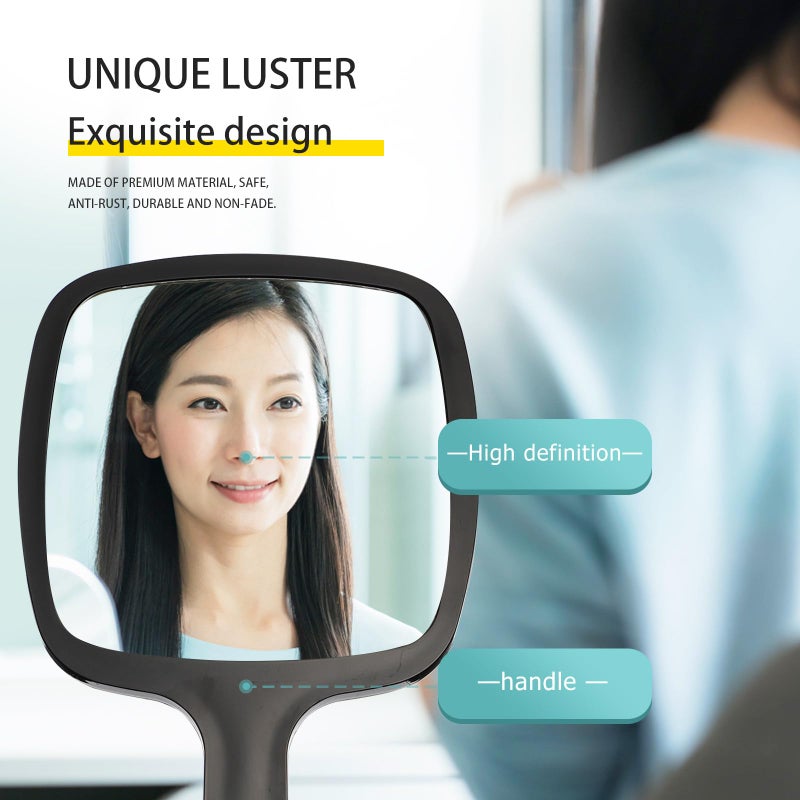 Handheld Travel Cosmetic Mirror Portable Vanity Mirror With Black Handle Single Sided - Image 5