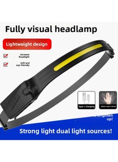 Wave Induction Cob Silicone Headlight Outdoor Riding Light USB Rechargeable Head-mounted Running Light LED Strong Light Probe-Color:COB Headlamp Built-in 14500 Batteries (400 MA)