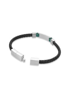 CERRUTI 1881 Alessandro Silver-Black and Green Leather Bracelet  - Image 3