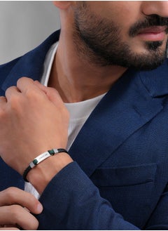 CERRUTI 1881 Alessandro Silver-Black and Green Leather Bracelet  - Image 4
