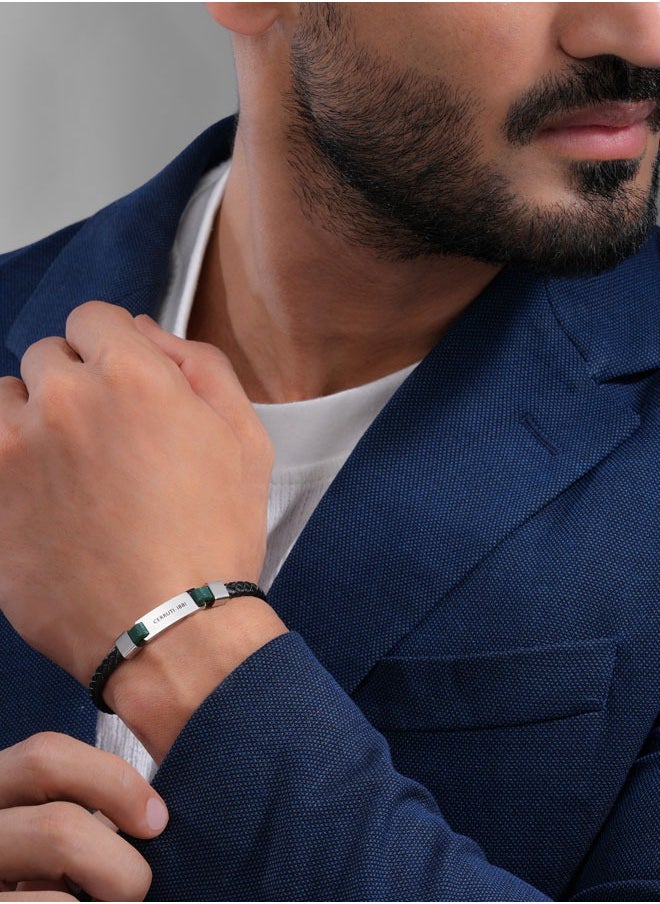 CERRUTI 1881 Alessandro Silver-Black and Green Leather Bracelet  - Image 4