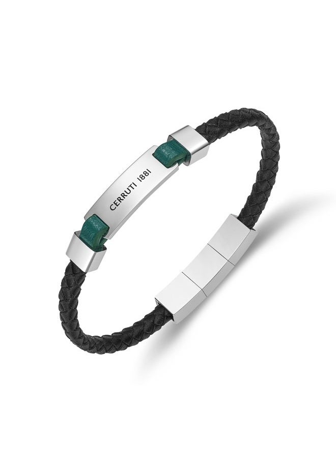 CERRUTI 1881 Alessandro Silver-Black and Green Leather Bracelet  - Image 2